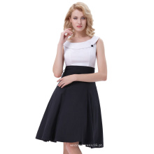 Belle Poque Retro Vintage 1950 Anel de lapela sem mangas Contrast Color Swing Dress BP000306-1